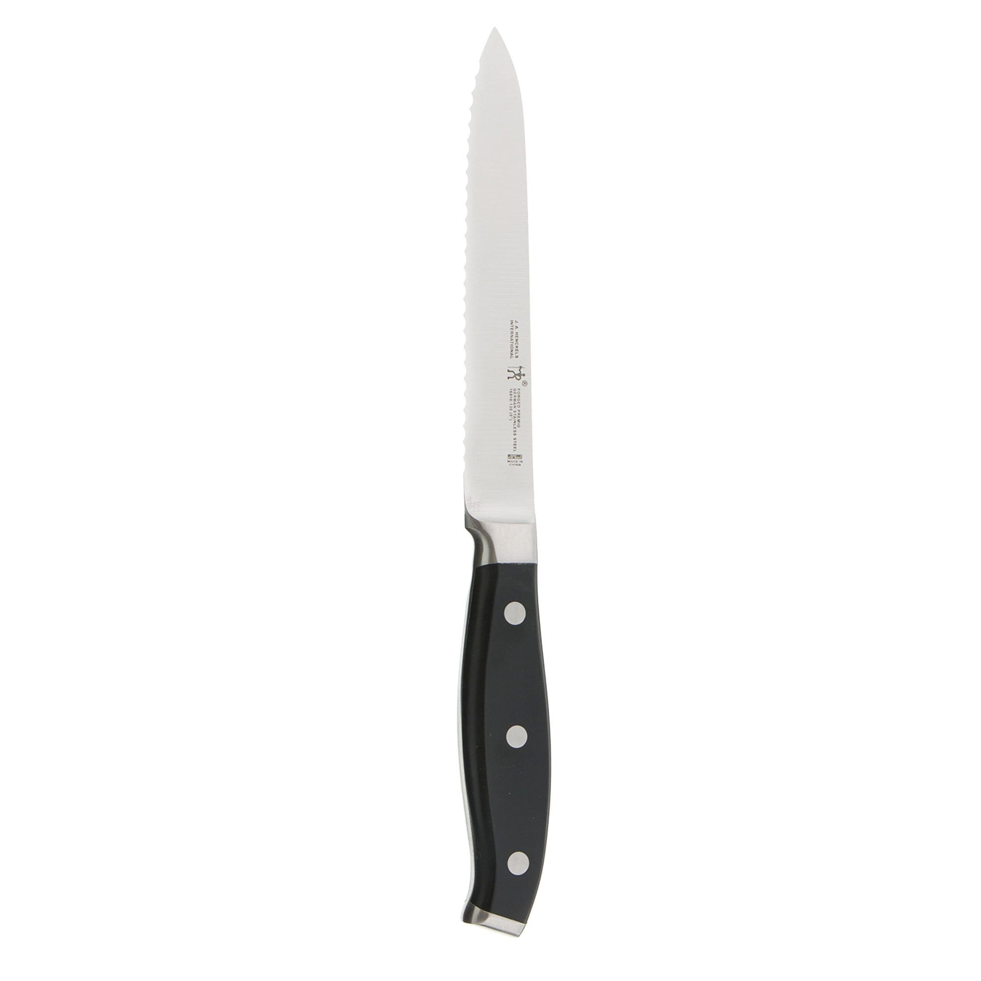 Cuchillo utilitario serrado Henckels Premio de 5 pulgadas para tomates y pan.