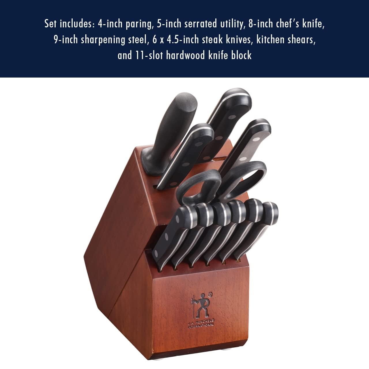 Cuchillos de acero inoxidable Henckels Solution con filo duradero para uso diario.