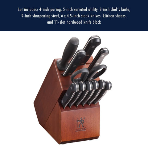 Cuchillos de acero inoxidable Henckels Solution con filo duradero para uso diario.