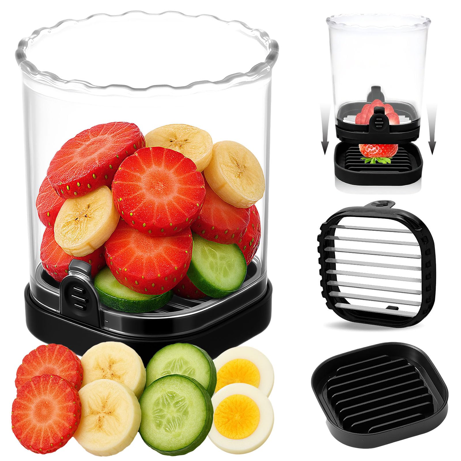 Hendiy cortador de fresas con 8 cuchillas de acero y copa amplia para rebanar