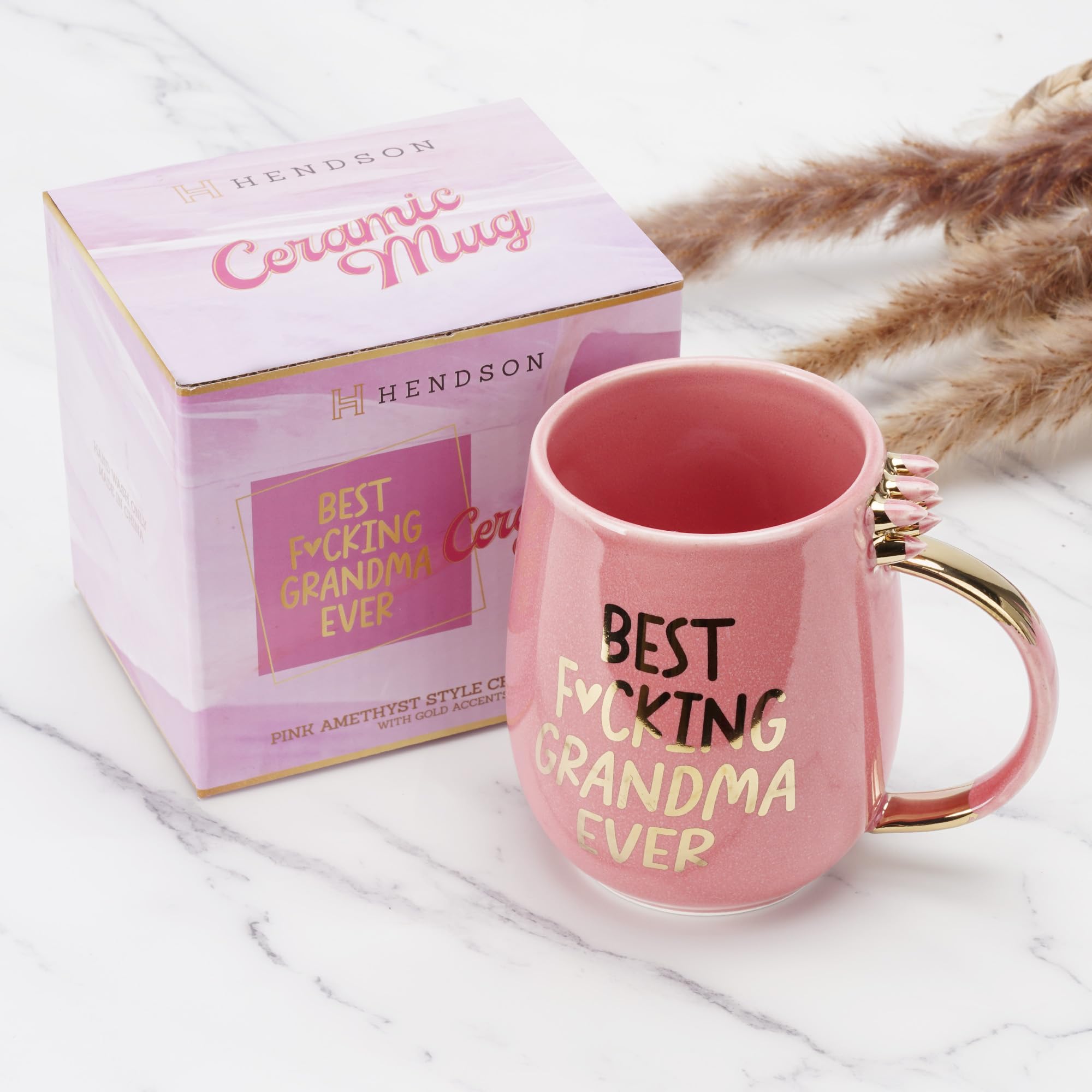 Taza Hendson amatista rosa, diseño único para alegrar mañanas.