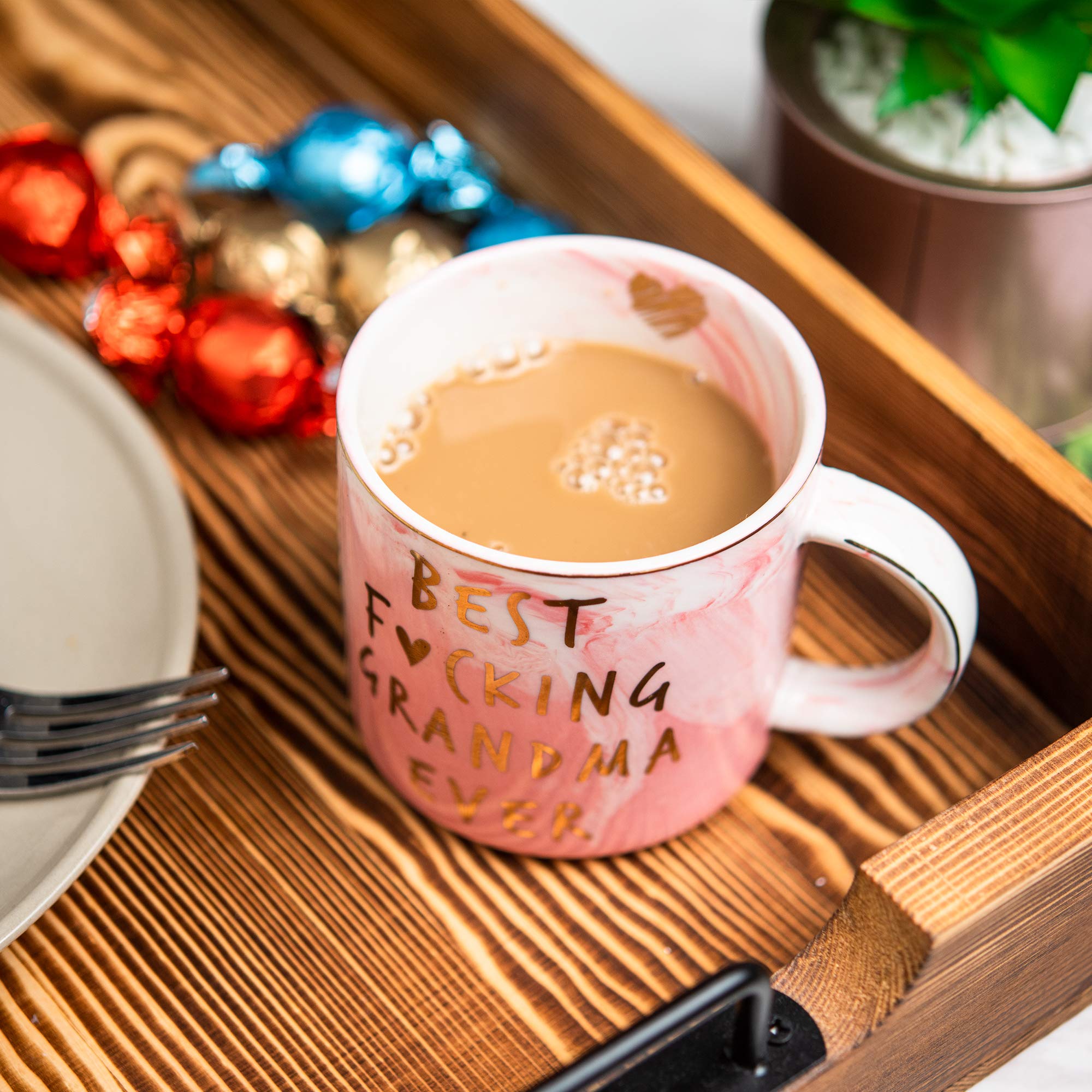 Taza Hendson cerámica rosa con mármol, regalo elegante para cumpleaños.