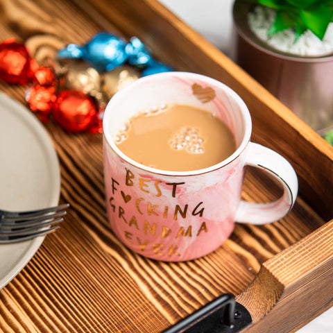 Taza Hendson cerámica rosa con mármol, regalo elegante para cumpleaños.