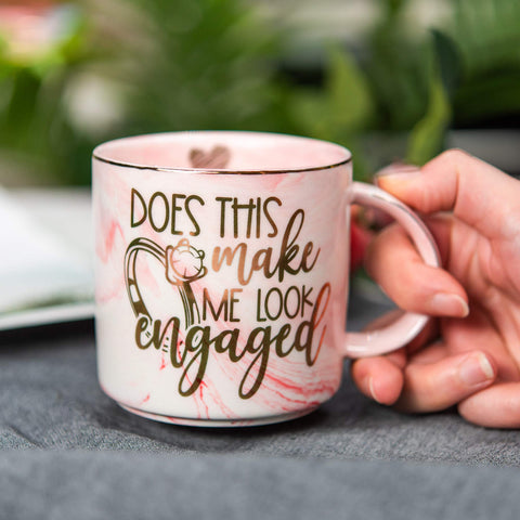Taza Hendson compromiso con borde dorado, perfecto para sorpresa romántica
