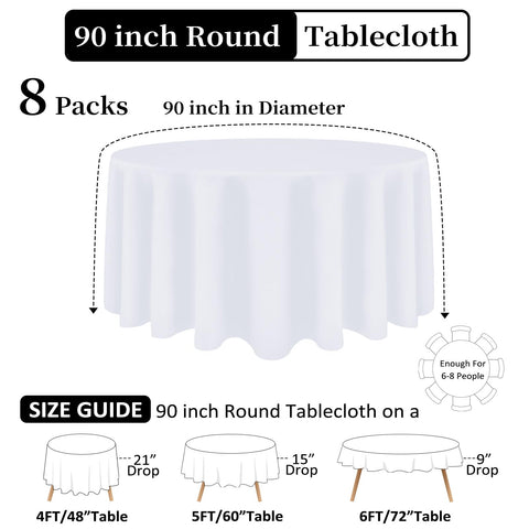 Mantel Heneger 90 pulgadas blanco, resistente a arrugas, ideal para eventos