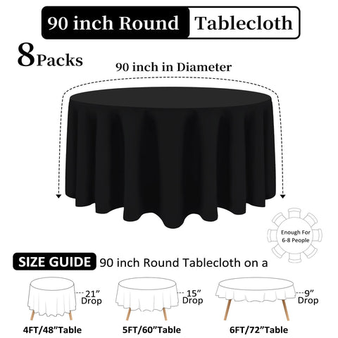 Mantel redondo negro Heneger de 90 pulgadas, resistente a arrugas para buffets