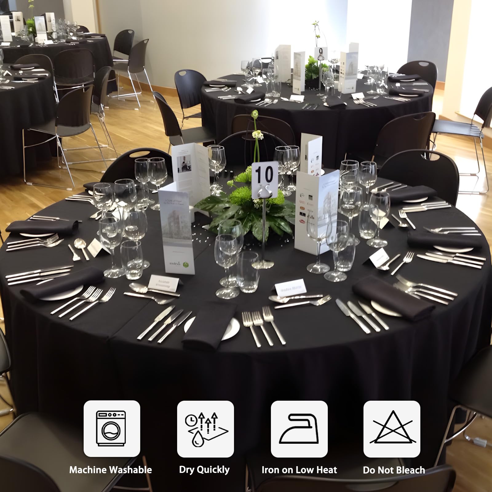 Mantel Heneger negro para eventos al aire libre con fácil limpieza