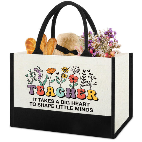 Henghere bolsa tote para maestra en el frente, perfecta para cuadernos y lapiceros.