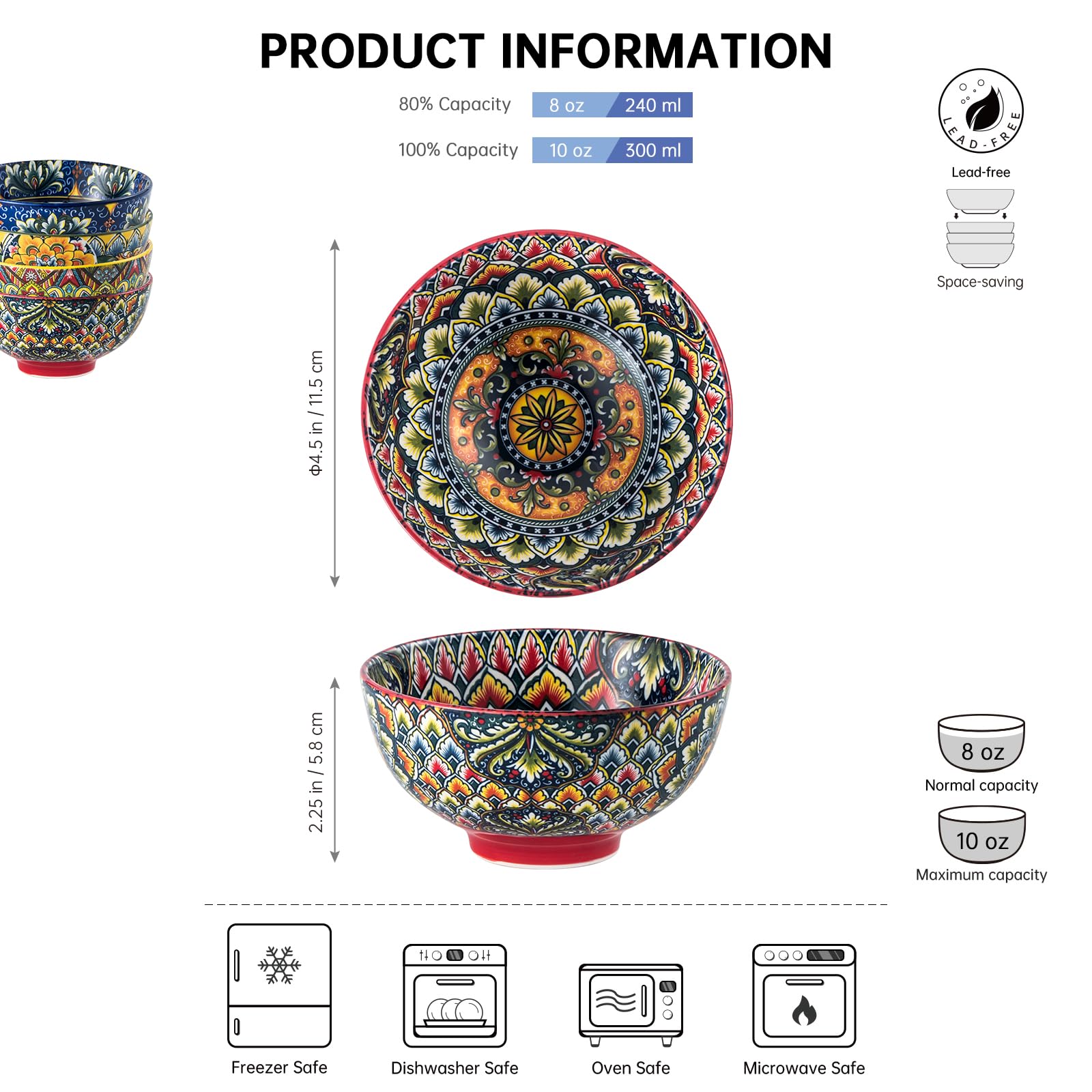 Cuencos ceramica Henten Home coloridos 10oz para postres.