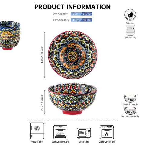 Cuencos ceramica Henten Home coloridos 10oz para postres.