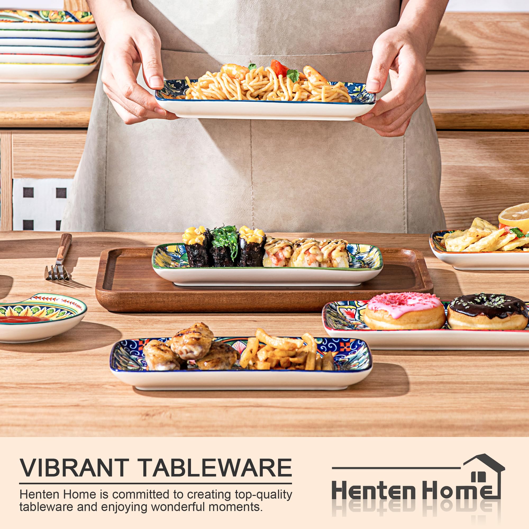 Diseño bohemio de Henten Home en porcelana, aporta color y estilo a la mesa.