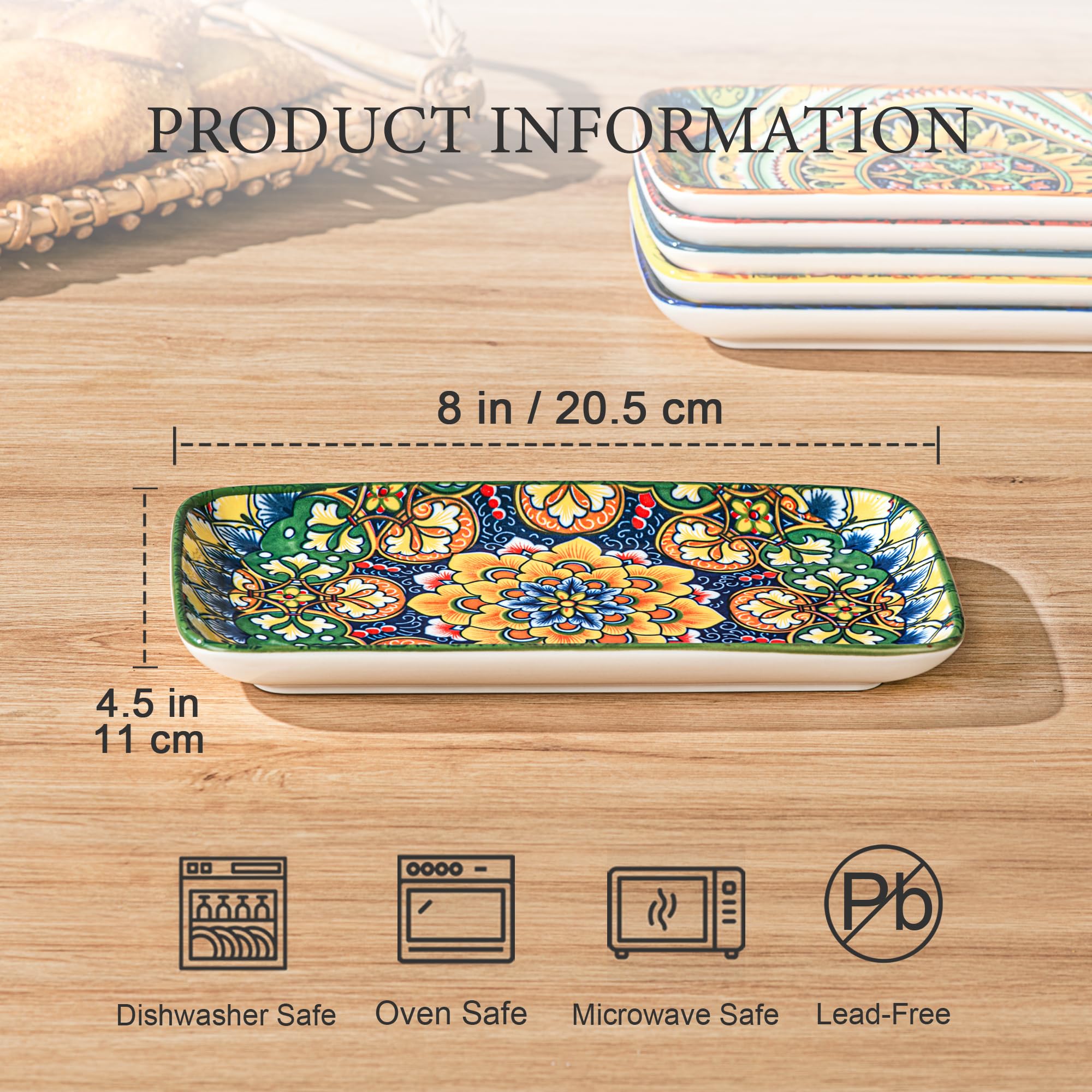 Conjunto de 6 platos decorados en estilo bohemio para aperitivos y postres.
