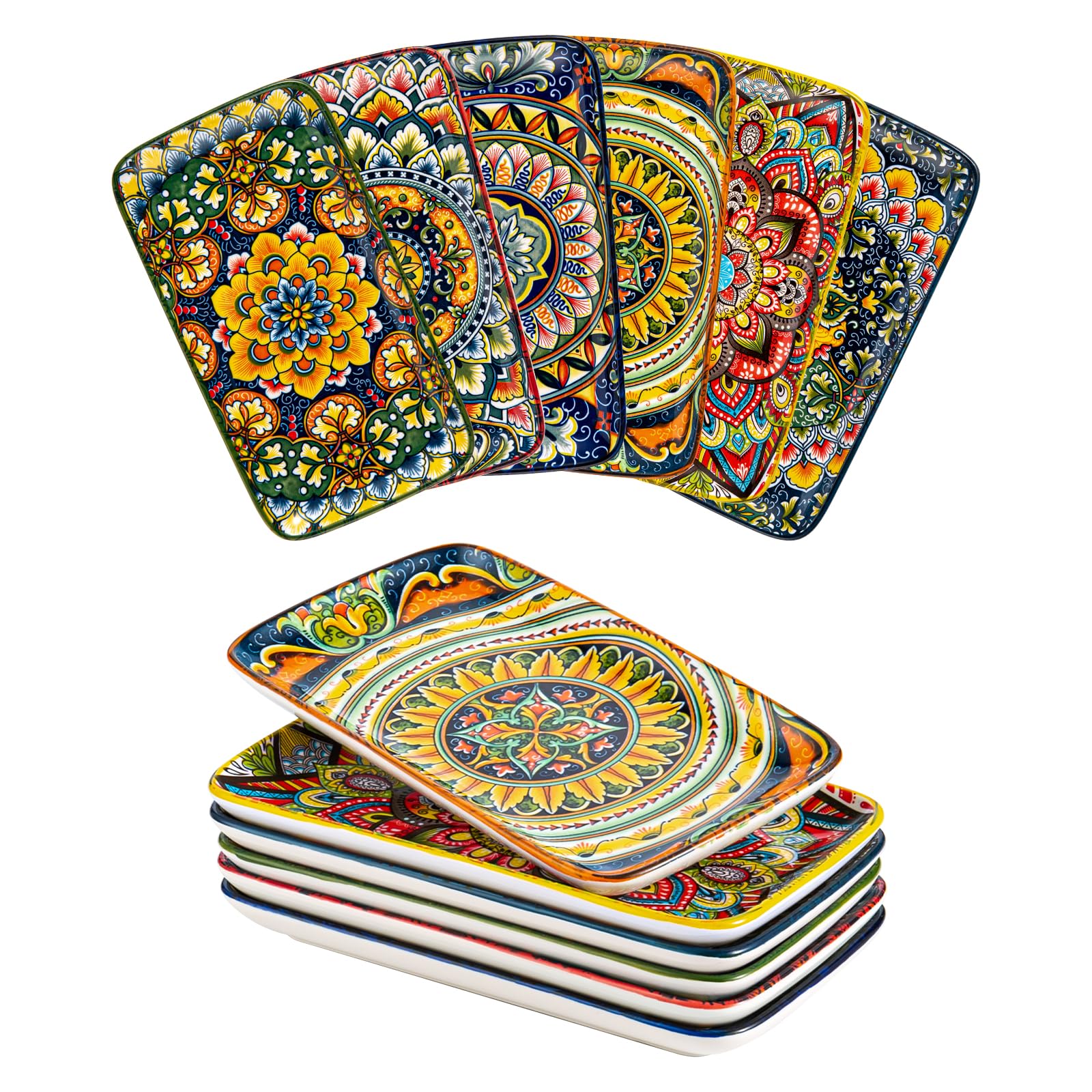 Plato rectangular de porcelana Henten Home de 8 pulgadas, ideal para sushi y presentación elegante.