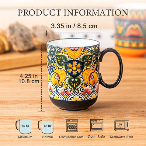 Taza Henten Home 14 oz, diseño bohemio, ideal para café con leche