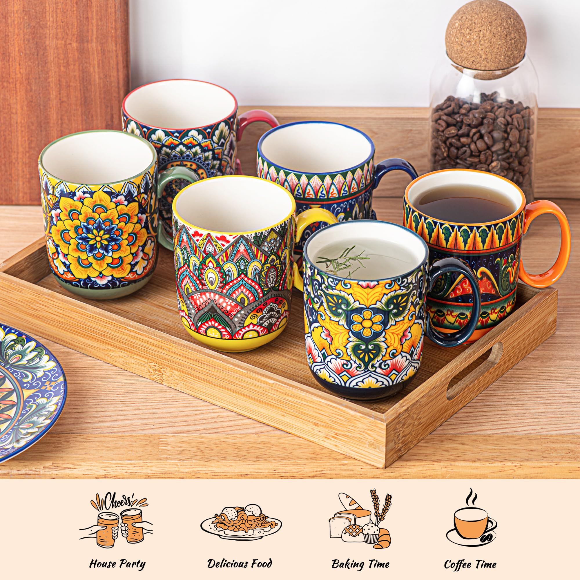 Tazas bohemias Henten Home con mango cómodo para capuchino