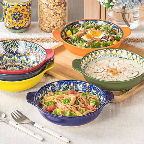 Henten Home tazones pasta cerámica con asa, uso diario y práctico