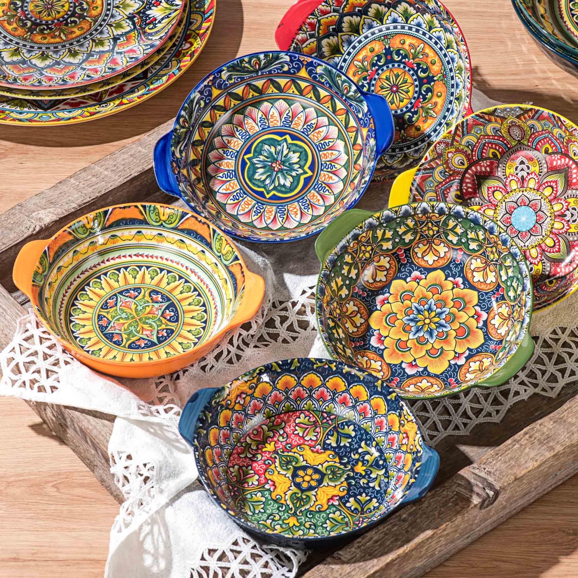 Tazones de cerámica para sopa y ensaladas, duraderos y con diseño bohemio de Henten Home.