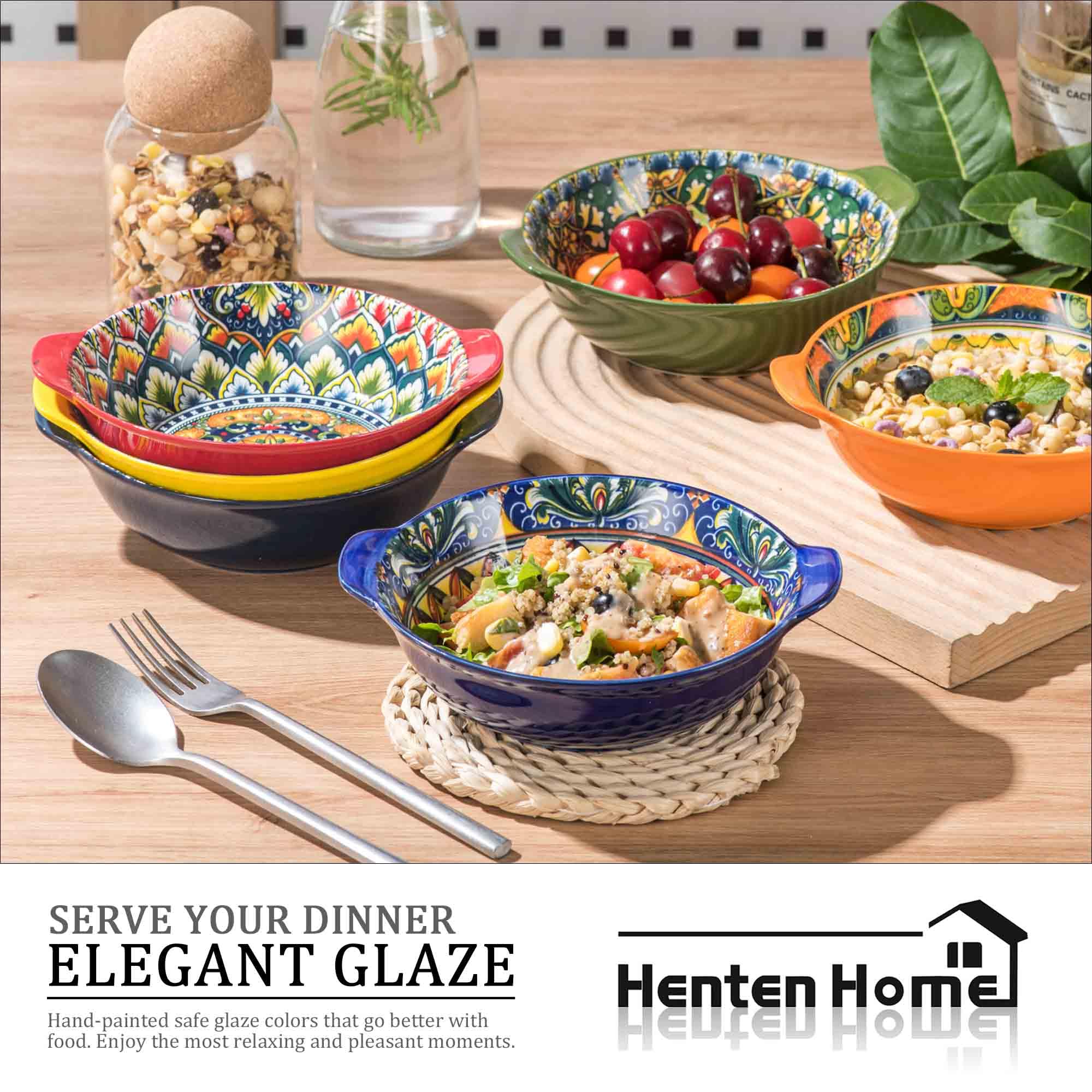 Tazones para ensalada y sopa de uso diario, estilo cerámico de Henten Home.
