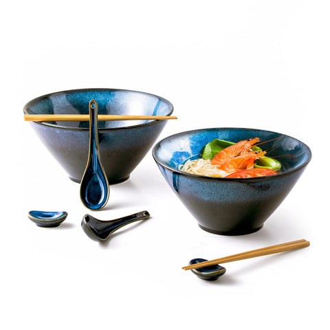 Juego de dos cuencos ramen grandes Henxfen Lead para ensaladas y fideos.