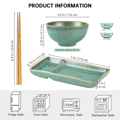 Cuencos de sopa y arroz HENXFEN LEAD de 10 oz con acabado verde para porciones.