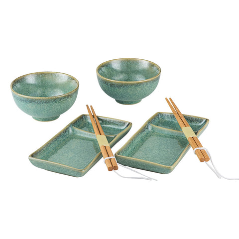Platos de sushi rectangulares HENXFEN LEAD con esmalte verde reactivo para presentación elegante.