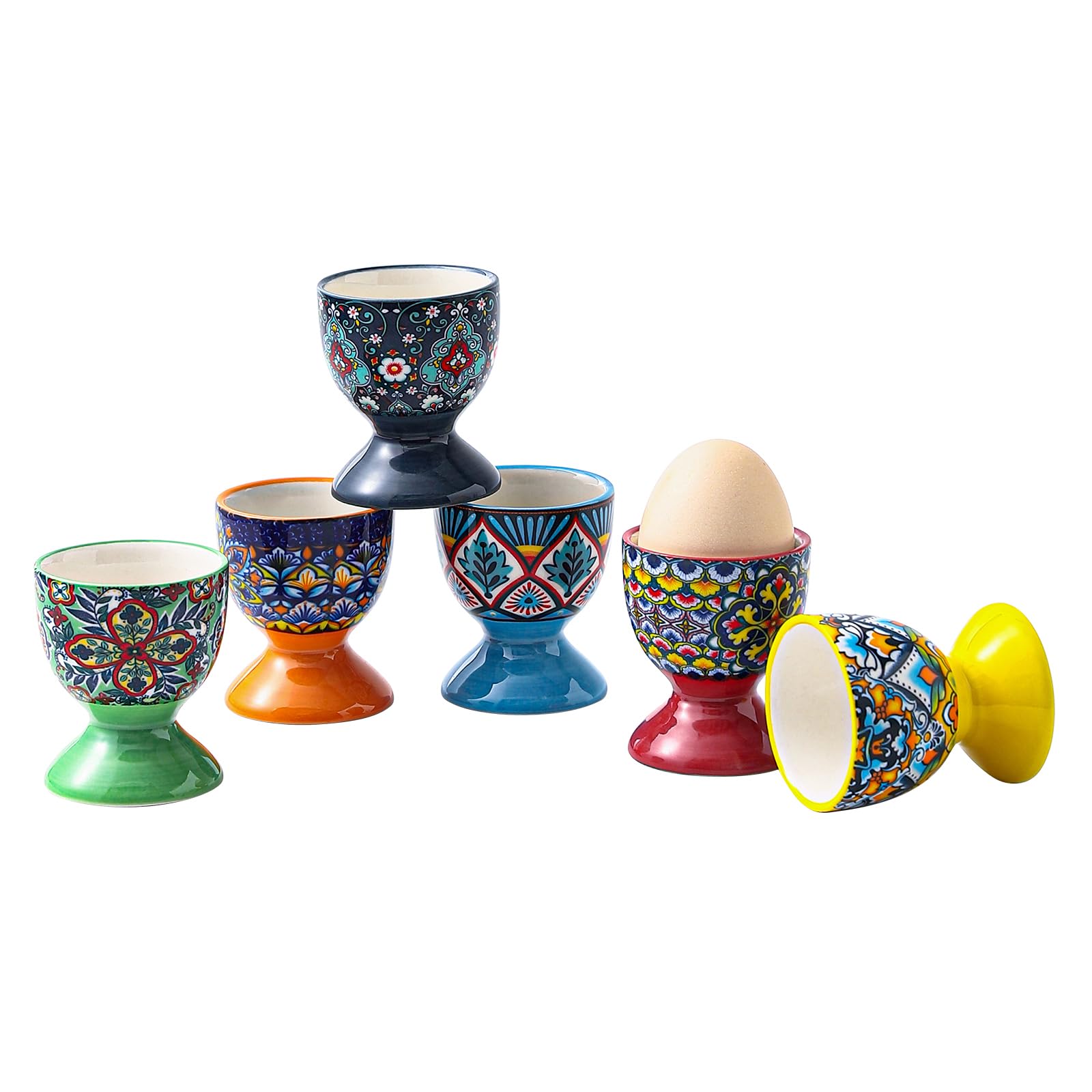 Vasos para huevos de cerámica Boho HENXFEN LEAD, colores vivos para desayunos.