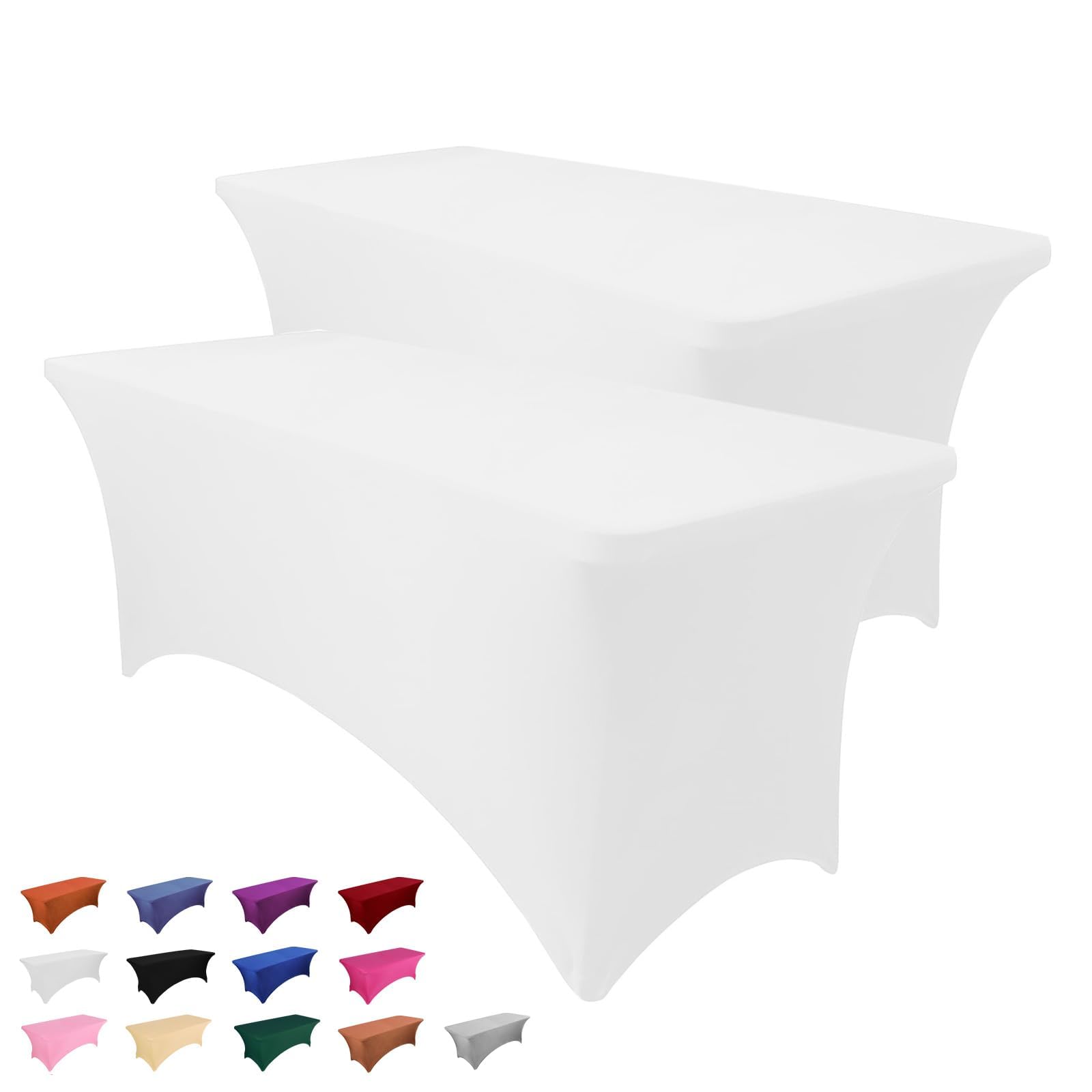 Mantel rectangular Heochy blanco que se ajusta a la mesa para un acabado limpio.