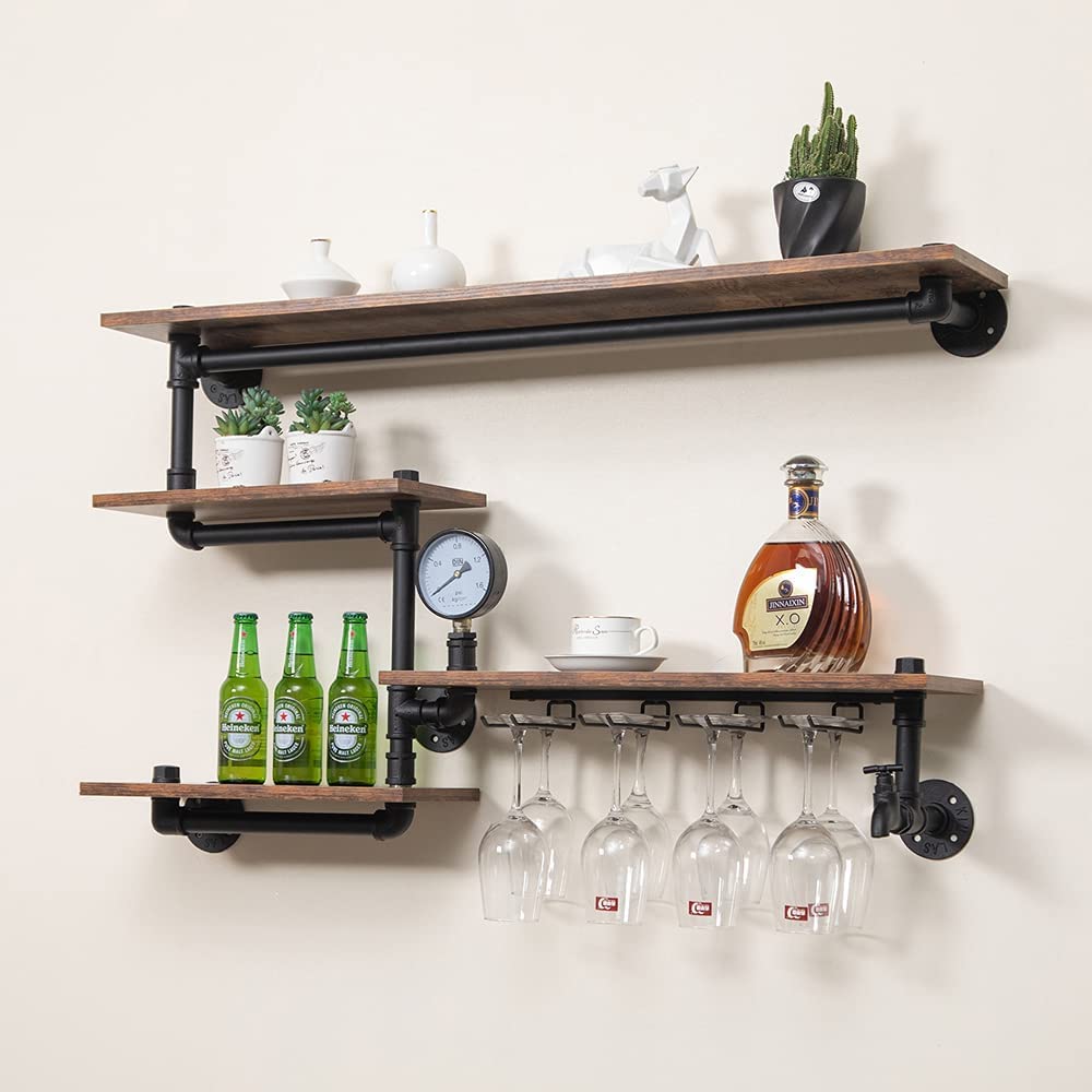 HEONITURE estante-pared-tuberias-vino para exhibir botellas con estilo industrial.