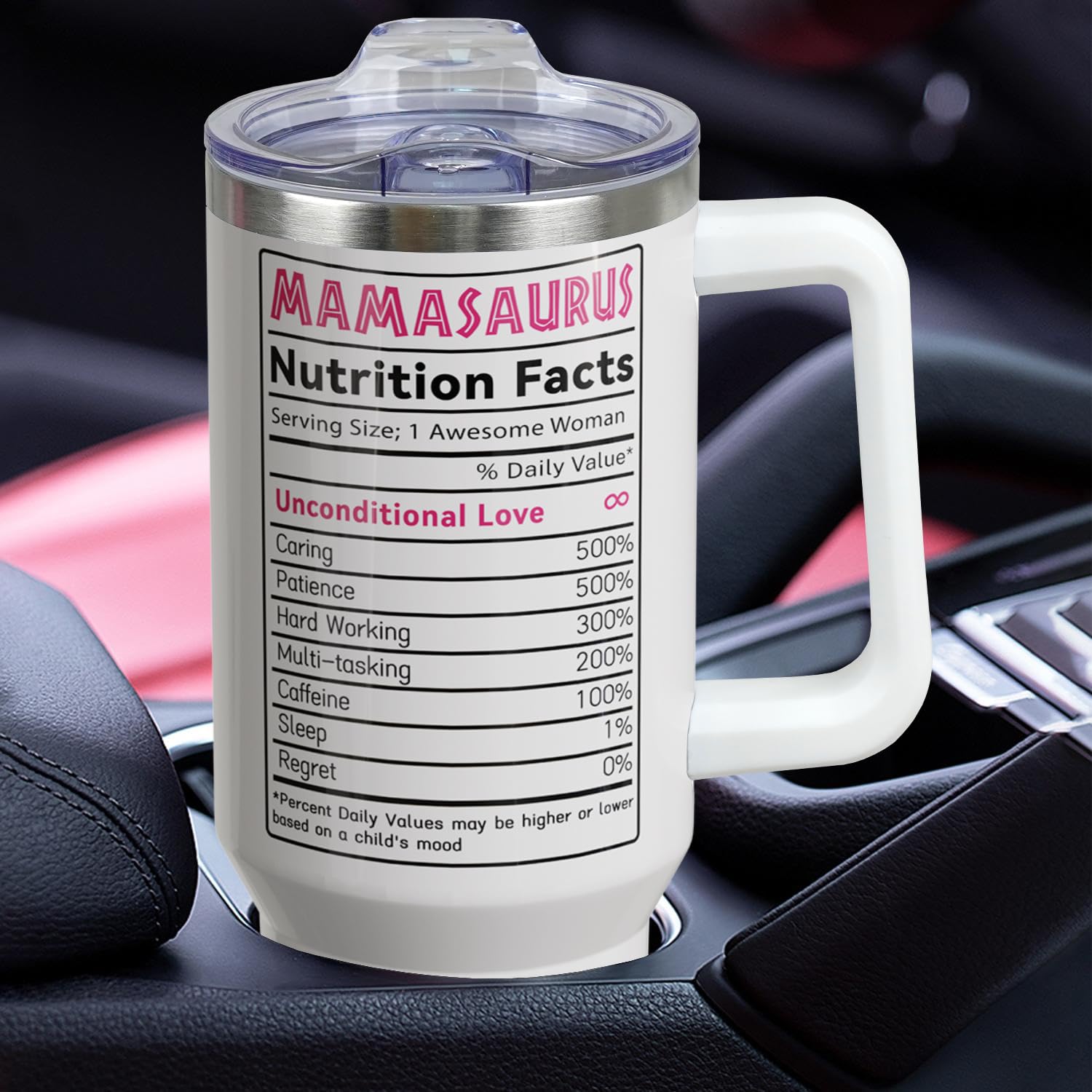 Heqianco Mamasaurus 40oz cabe en portavasos del coche para viaje cómodo.