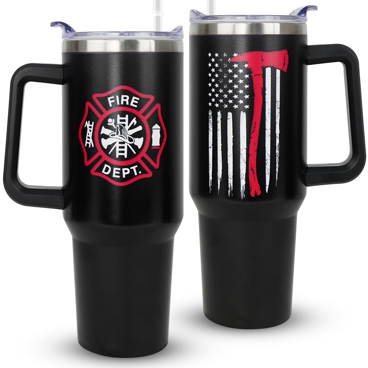 Heqianco termo bombero con mango, capacidad de cuarenta onzas, ideal para llevar bebidas.