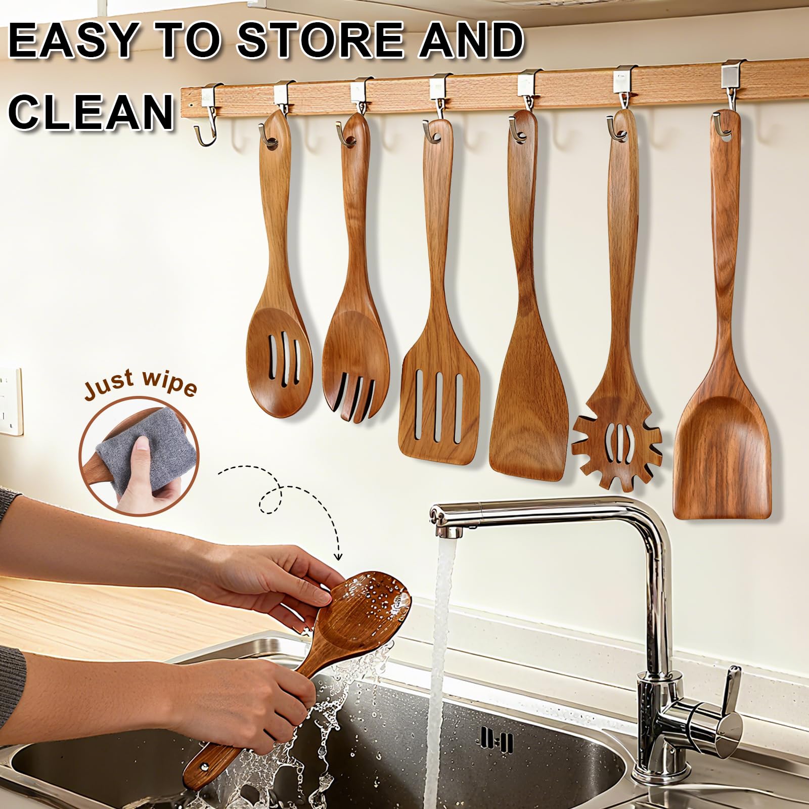 Cuchara ranurada para servir de teca Herda para goteos evitados