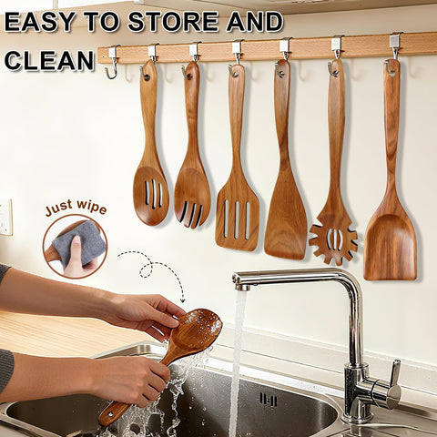 Cuchara ranurada para servir de teca Herda para goteos evitados