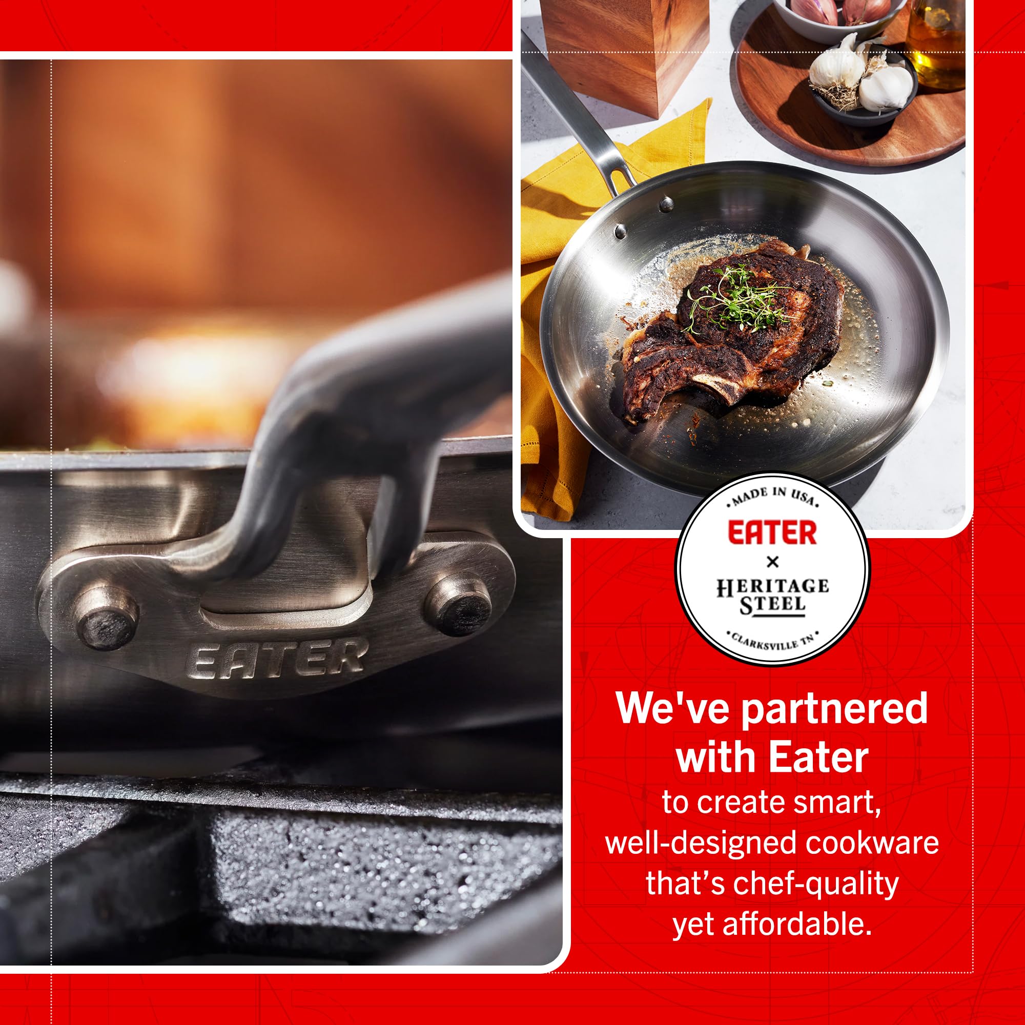 Sartén Heritage Steel Eater, interior de 5 capas para cocción estable