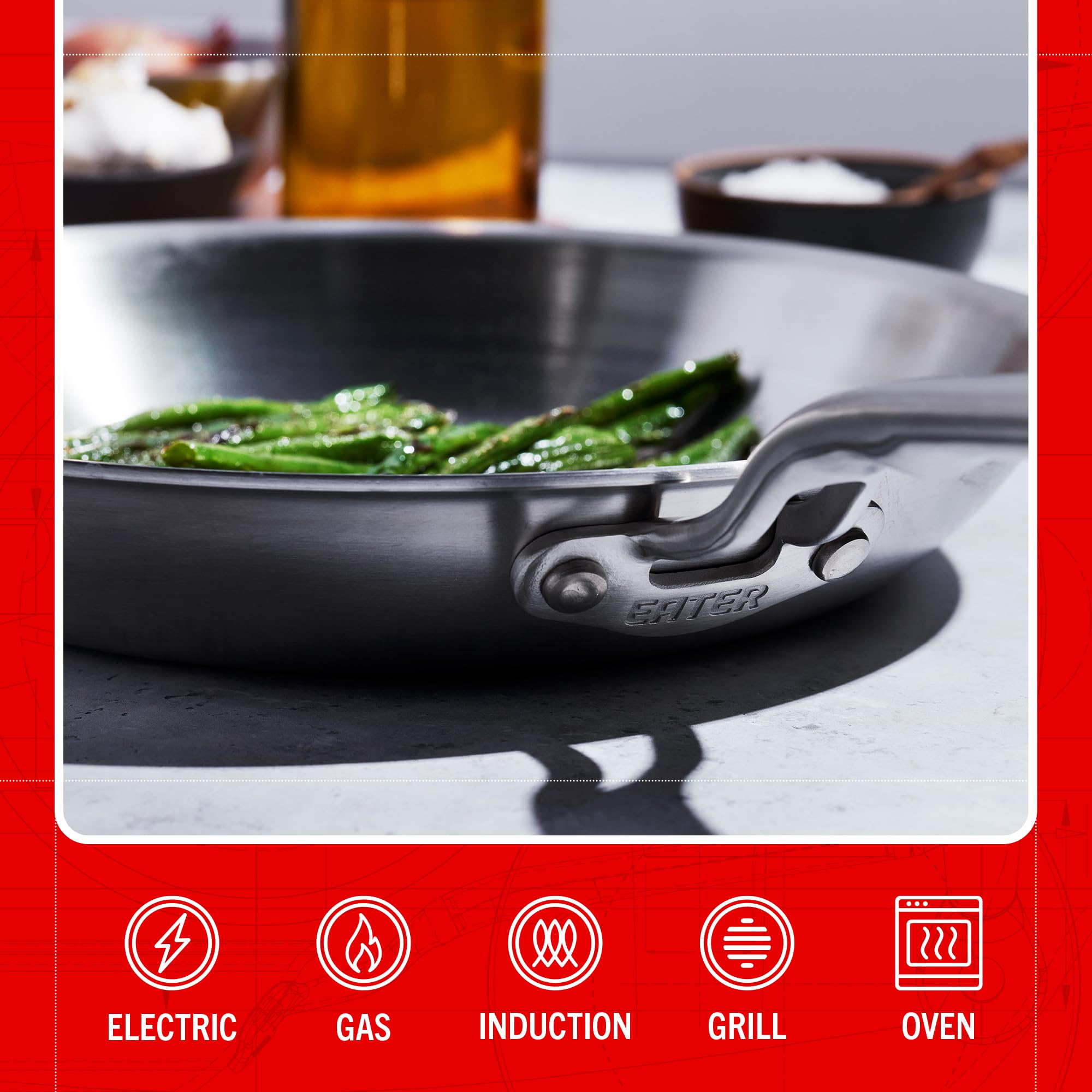 Heritage Steel Eater, apta para horno hasta 800°F y para uso en grill.