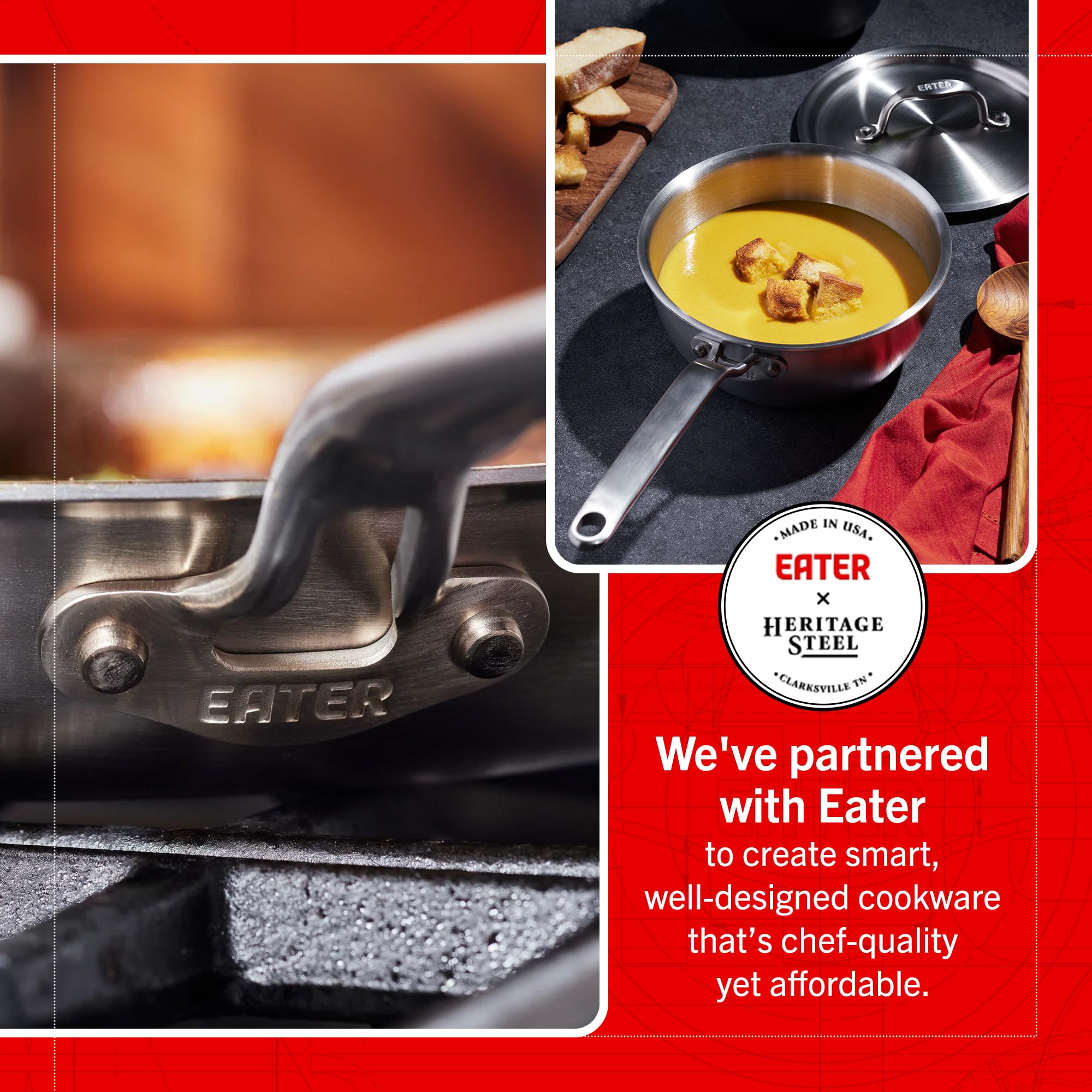 Sartén multiuso Heritage Steel Eater Series con distribución de calor uniforme.