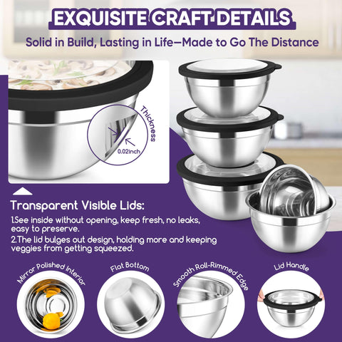 Herogo cuenco 2-5qt con tapa transparente para controlar ingredientes.