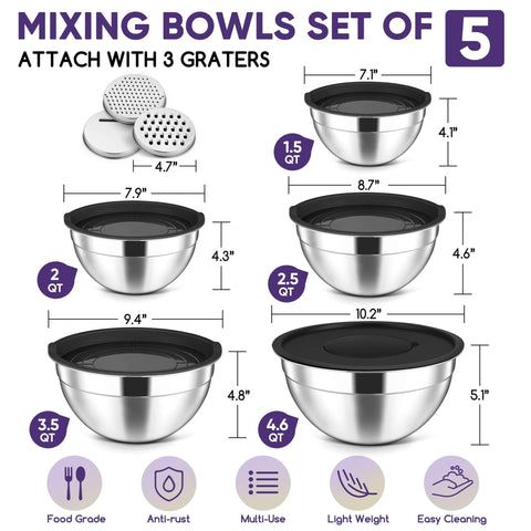 Herogo bol-mezcla 3-5qt con tapa hermética para batir y mezclar