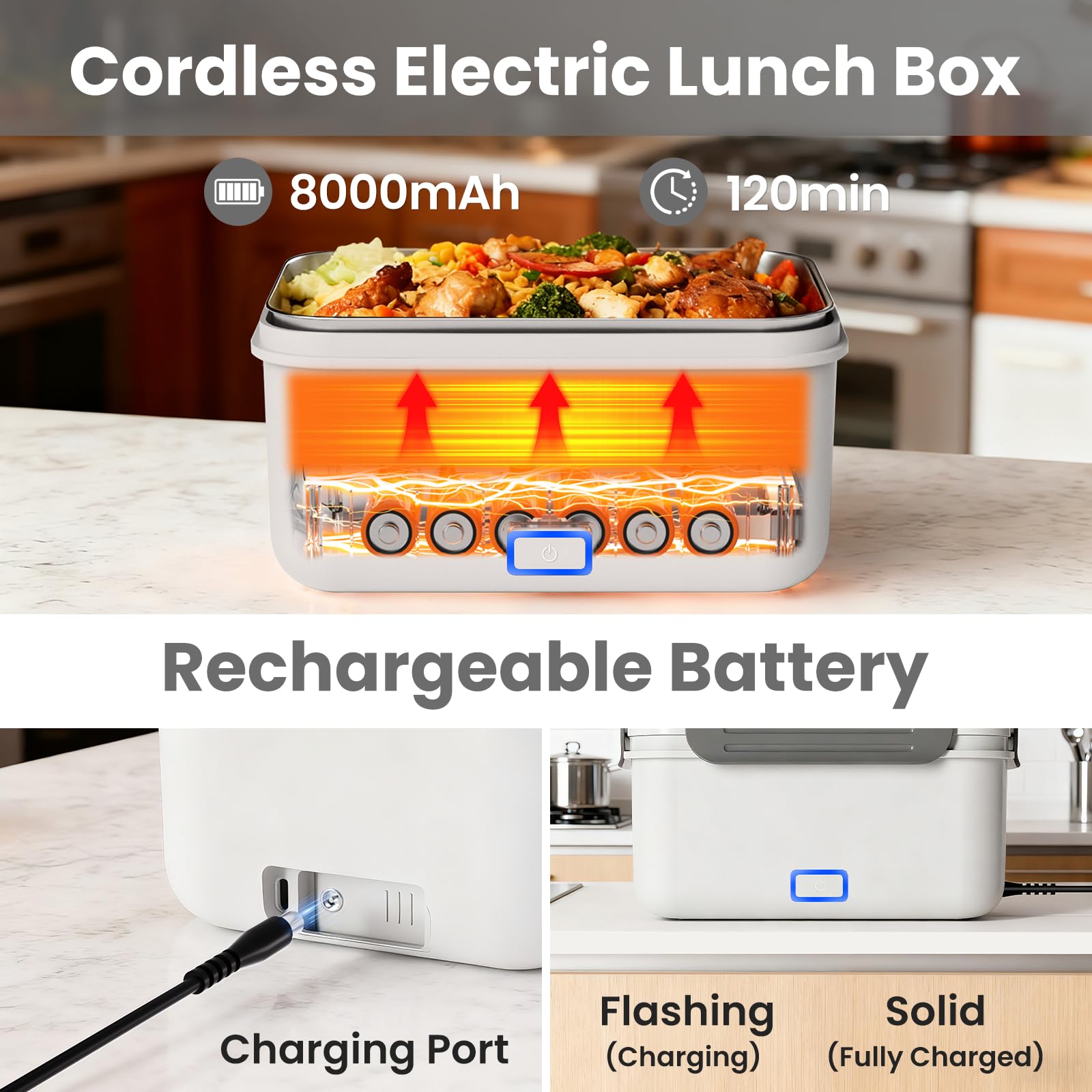 La batería interna de 8000mAh de Herrfilk mantiene la comida caliente en viajes.