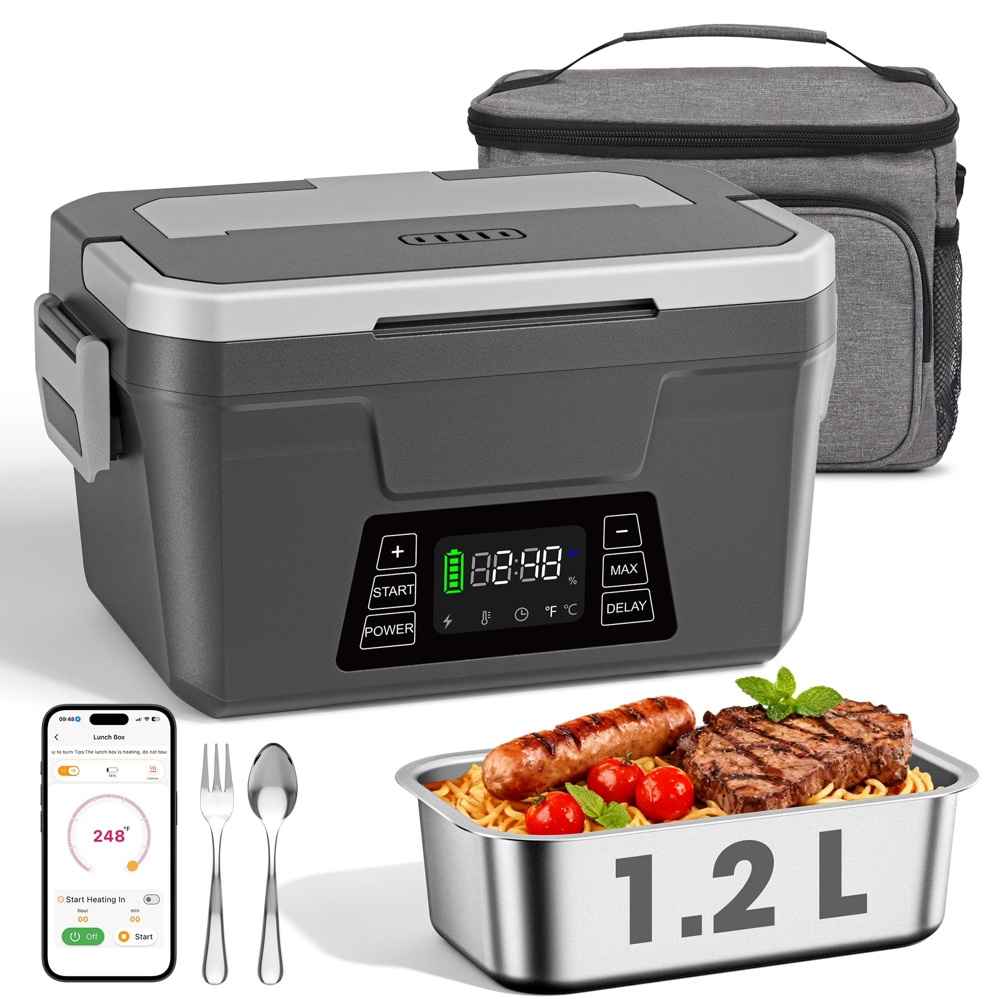 Herrfilk caja de comida eléctrica sin cables, carga de batería para uso en movimiento.