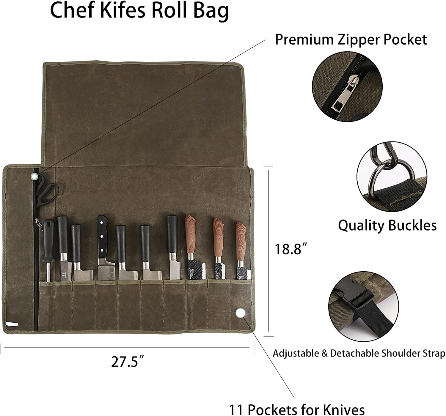 Estuche enrollable Hersent con 11 ranuras para utensilios organizados