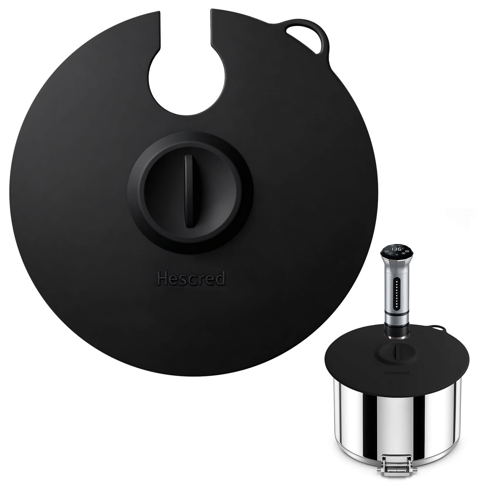 Tapas de silicona Hescred para cocción al vacío con mango, sellado seguro.