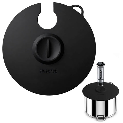 Tapas de silicona Hescred para cocción al vacío con mango, sellado seguro.