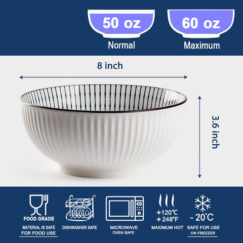 Juego de 3 tazones Hesen para ramen y pho, porcelana duradera para uso diario.