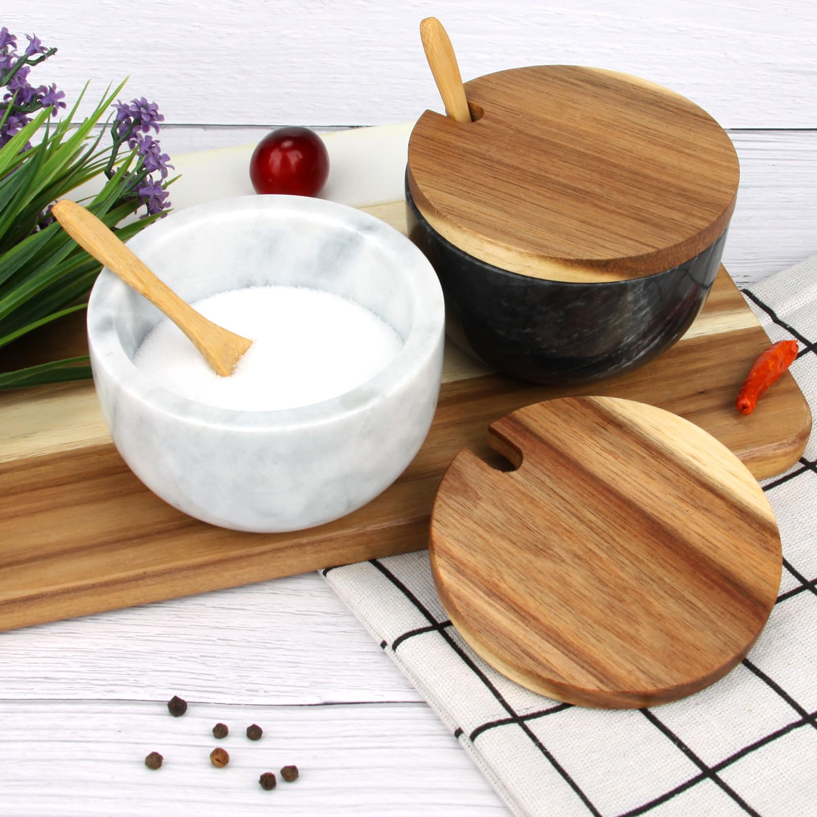 HESHIBI recipiente de especias con tapa, ideal para sal y pimienta en la mesa.
