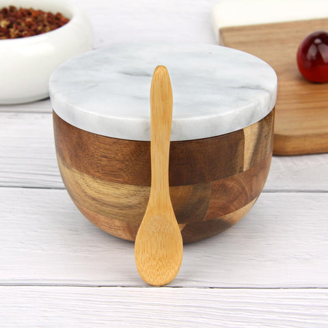 HESHIBI conjunto de salero con tapa de mármol para aromatizar recetas.