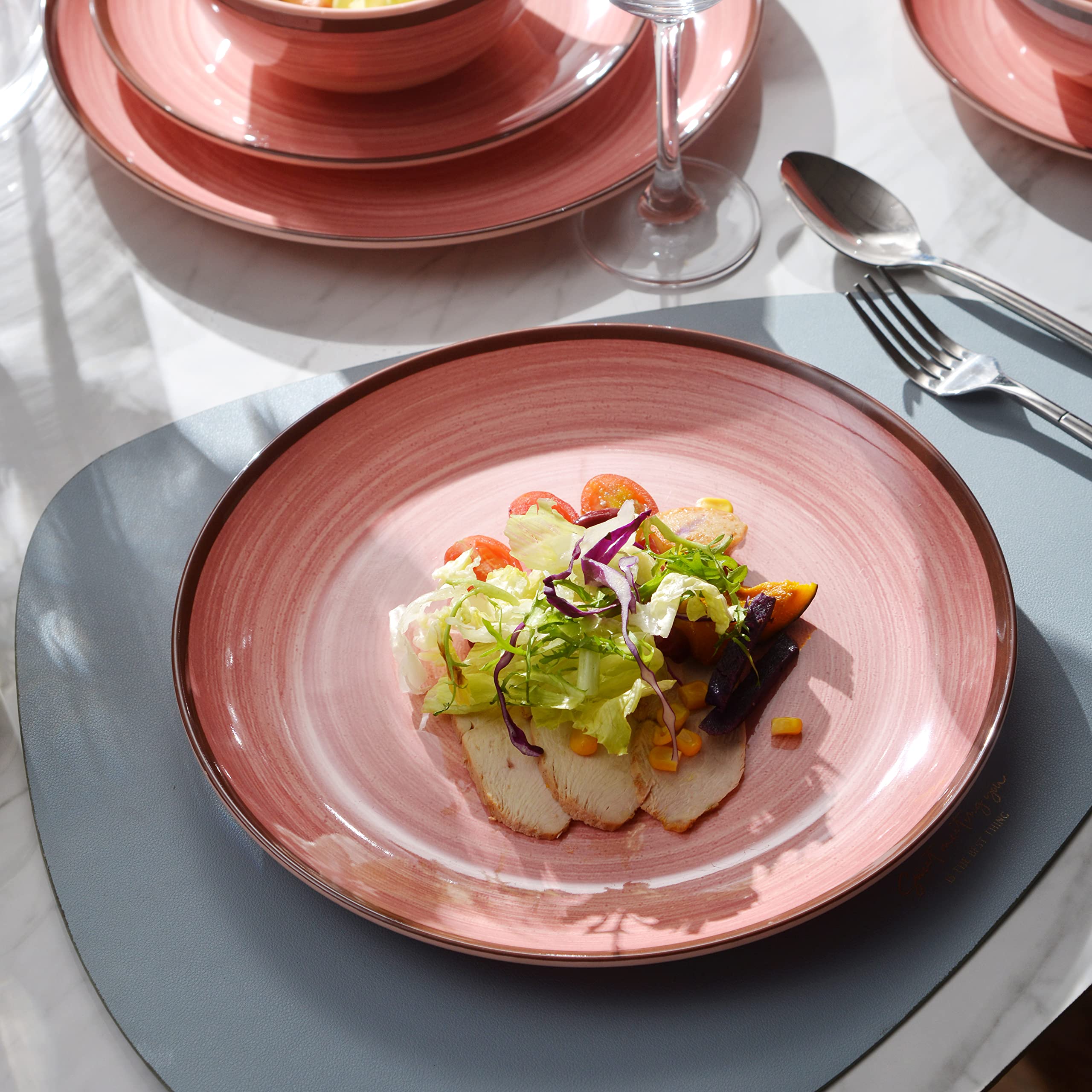 Hesinco set melamina rosado – platos de ensalada con acabado mate