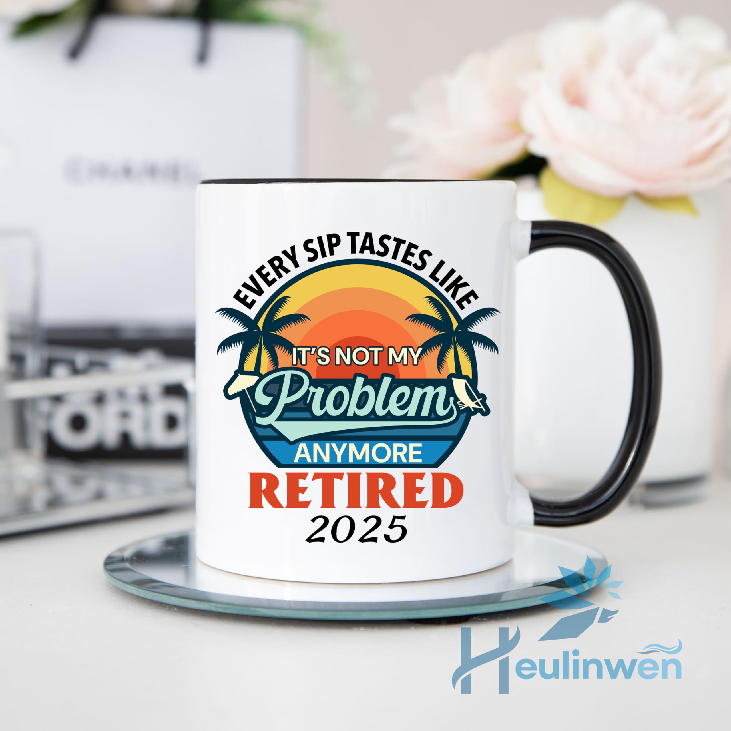 Taza Heulinwen para mamá o papá jubilados, regalo práctico y memorable.