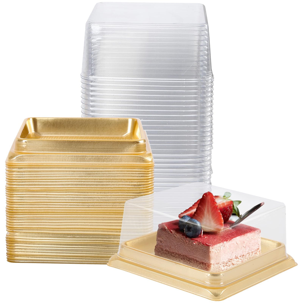 Cajas Hewnda doradas para pasteles con tapa transparente, presentación elegante para regalos.