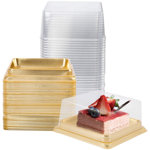 Cajas Hewnda doradas para pasteles con tapa transparente, presentación elegante para regalos.