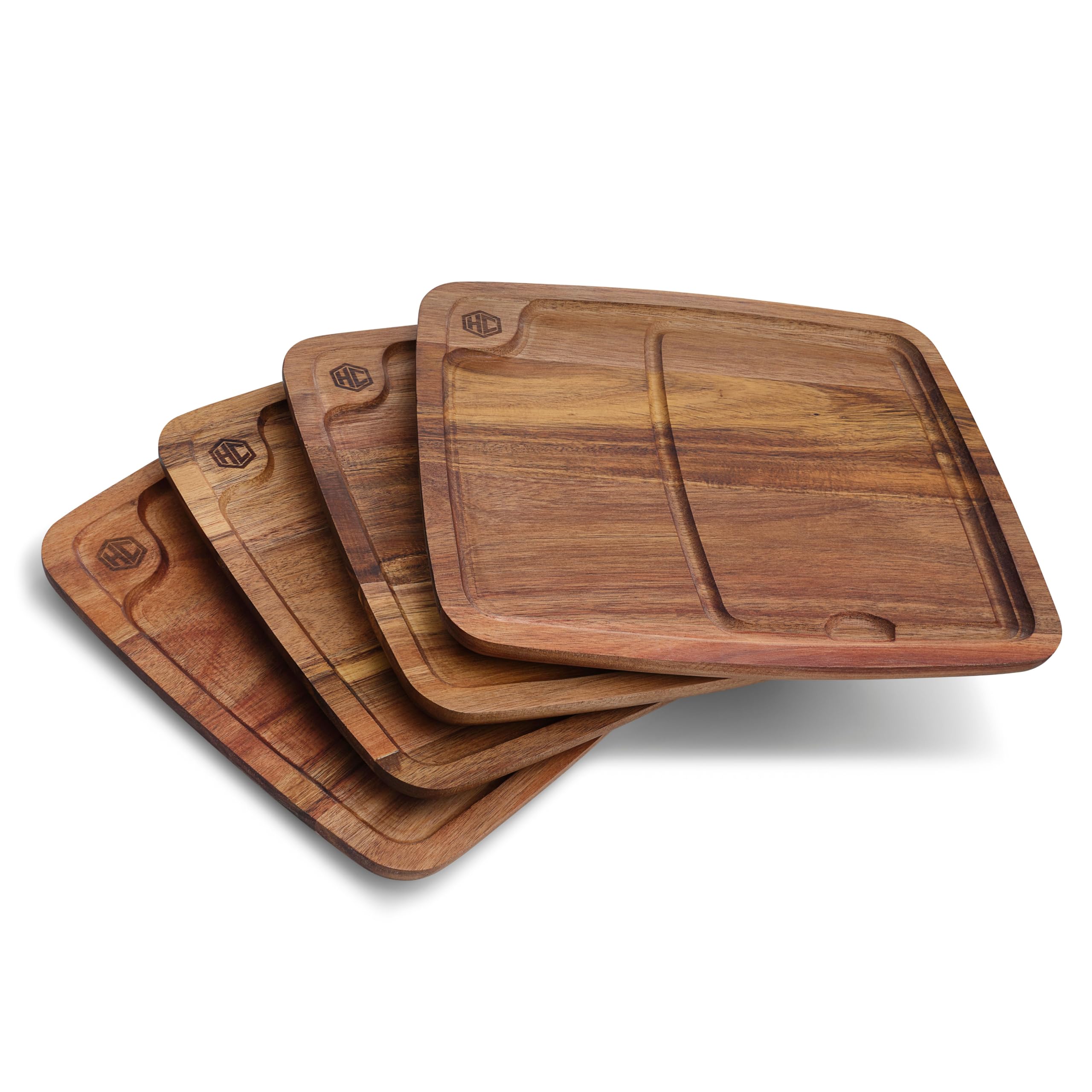Tabla HexClad Bistecca de madera acacia para presentar carnes con canal de jugos.
